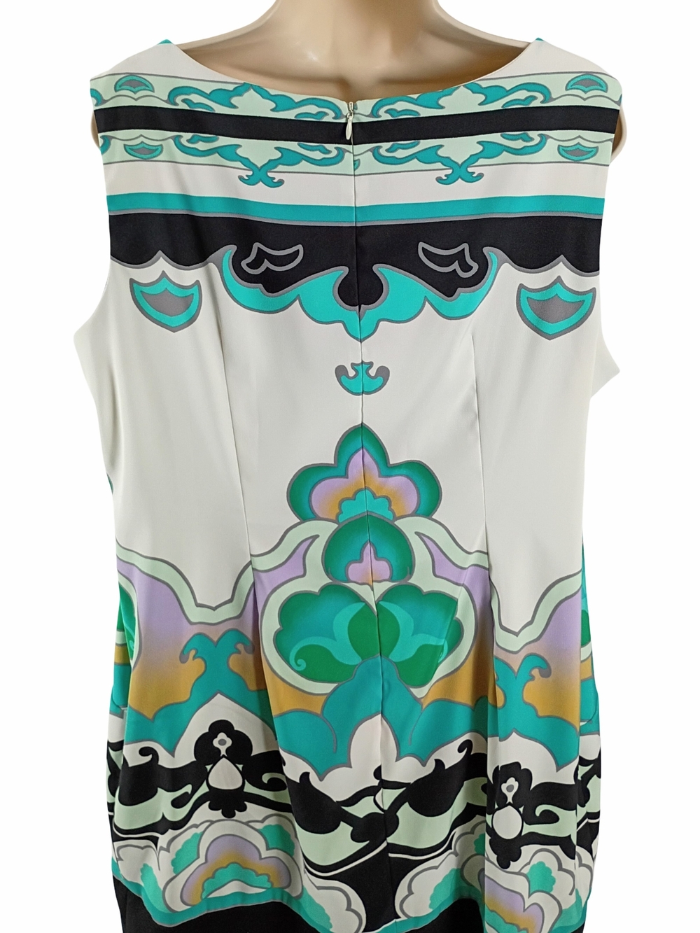 dressbarn White Teal Black Printed Midi Dress Size 18W - Picture 5 of 8